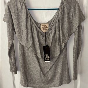Chaser Gray Ruffled 3/4 Sleeve Top